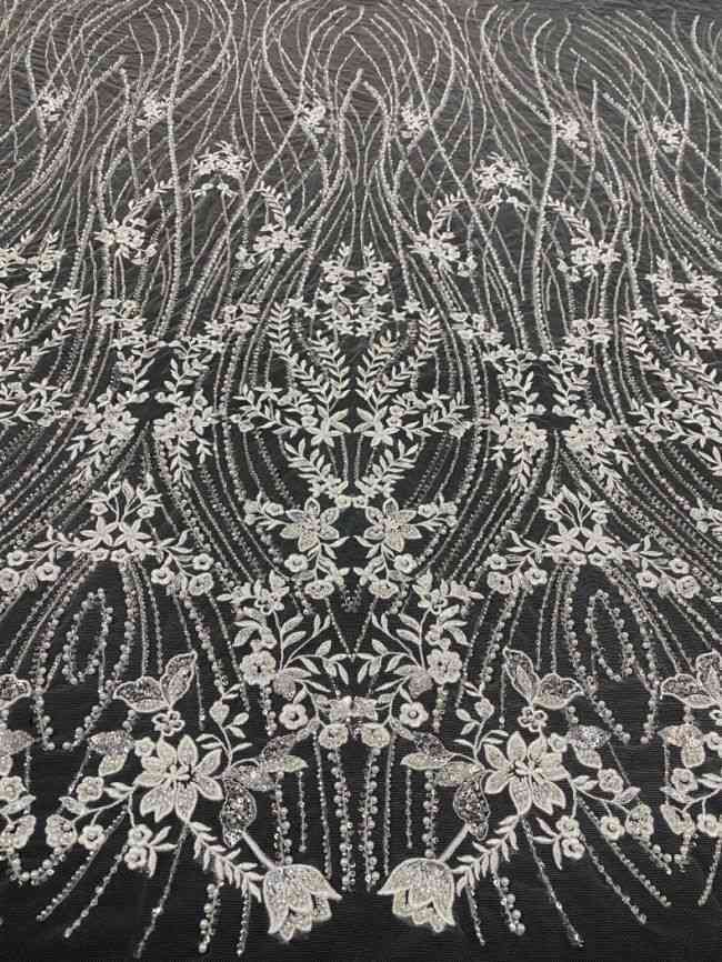 15 Yards Heavily Beaded Sequined Embroidered Off White Wedding Bridal Lace Fabric TDD316