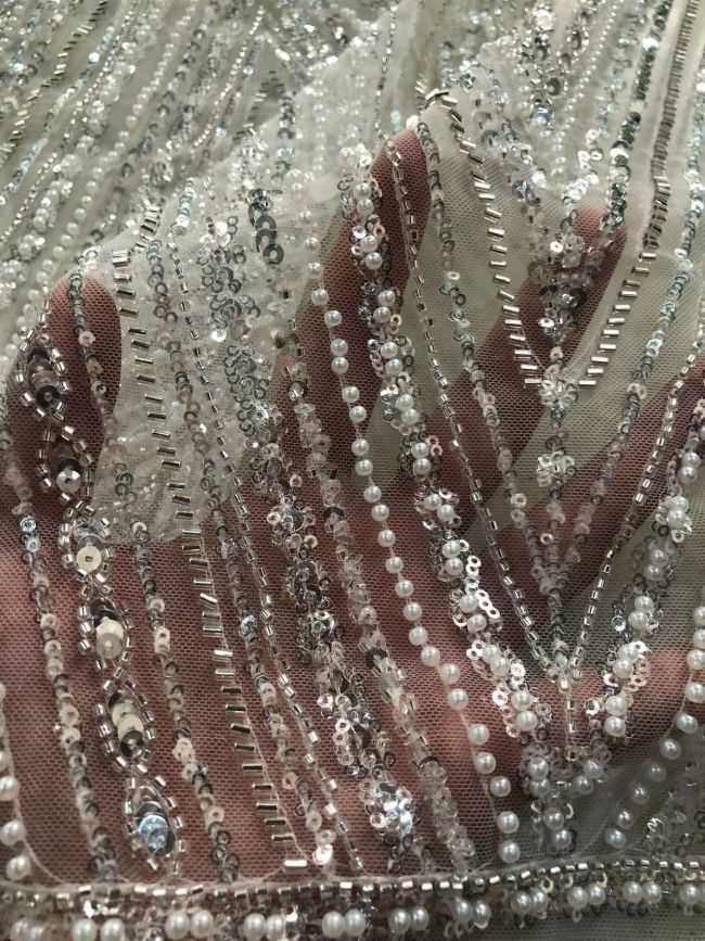 15 Yards Heavily Beaded Sequined Embroidered Off White Wedding Bridal Lace Fabric TDD303