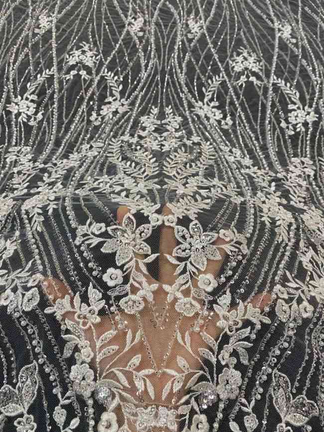 15 Yards Heavily Beaded Sequined Embroidered Off White Wedding Bridal Lace Fabric TDD316
