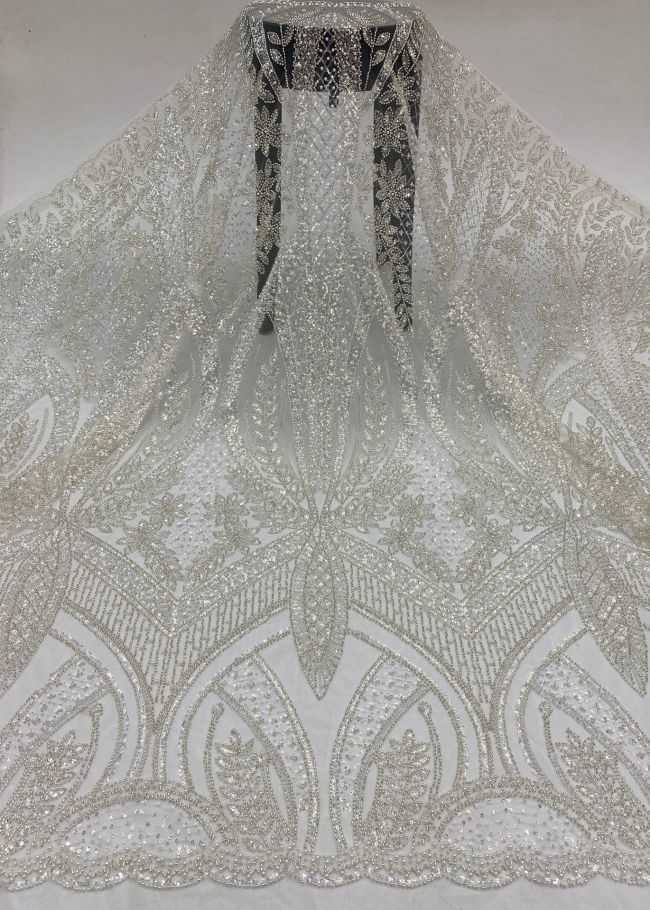 15 Yards Heavily Beaded Sequined Embroidered Off White Wedding Bridal Lace Fabric TDD321