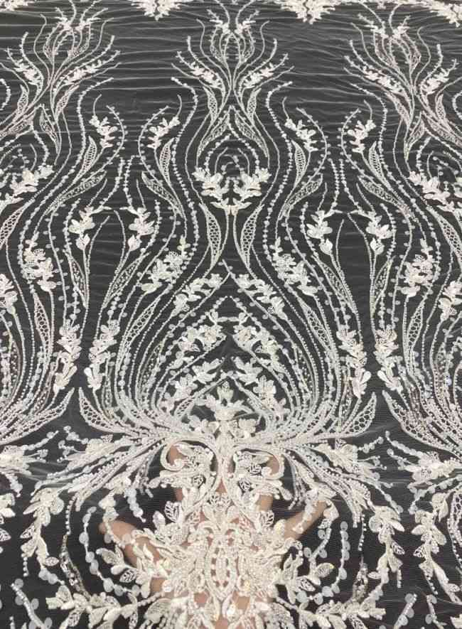 15 Yards Heavily Beaded Sequined Embroidered Off White Wedding Bridal Lace Fabric TDD324