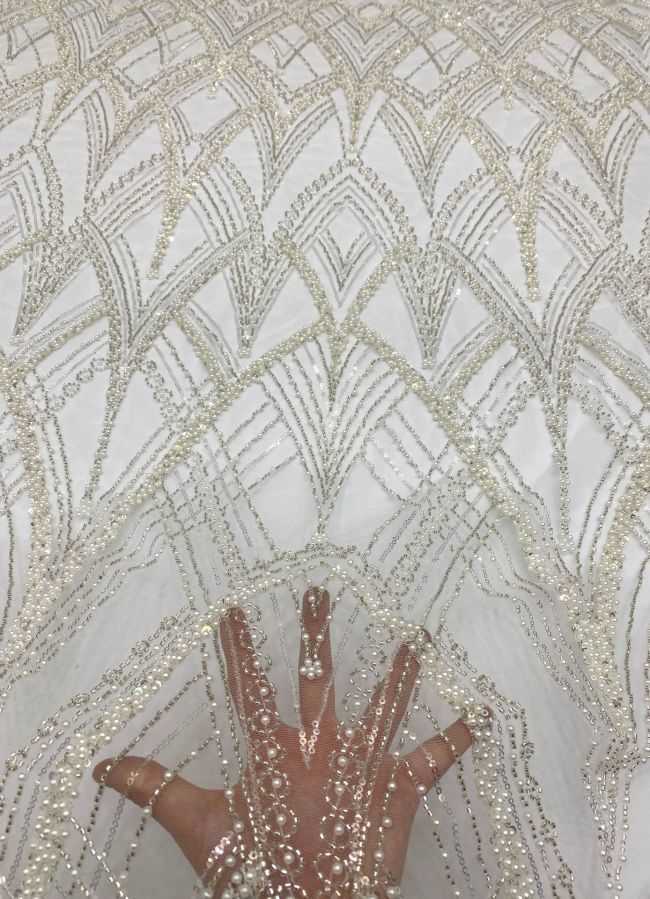 15 Yards Heavily Beaded Sequined Embroidered Off White Wedding Bridal Lace Fabric TDD317