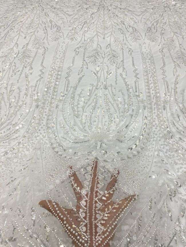 15 Yards Heavily Beaded Sequined Embroidered Off White Wedding Bridal Lace Fabric TDD313