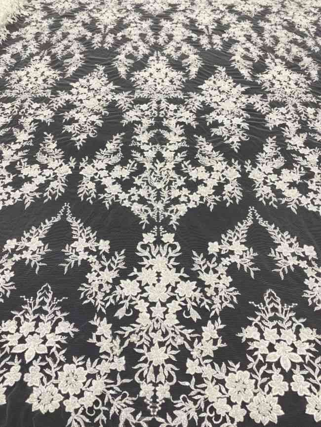 15 Yards Heavily Beaded Sequined Embroidered Off White Wedding Bridal Lace Fabric TDD326