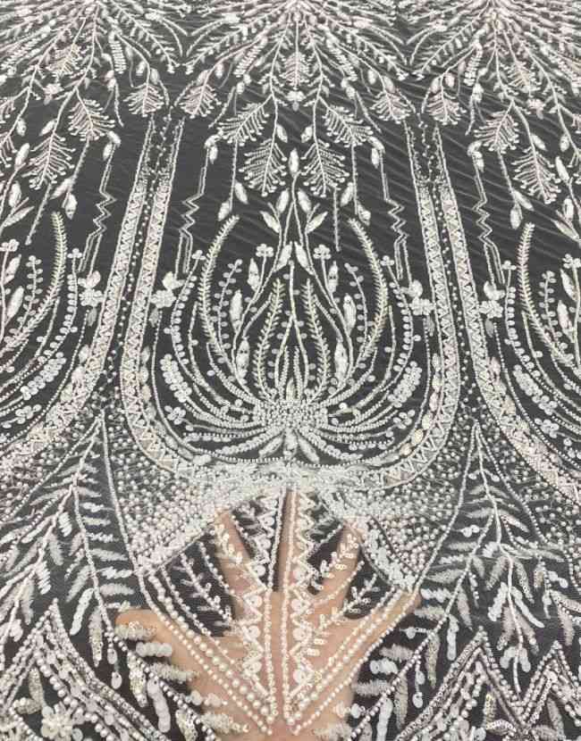 15 Yards Heavily Beaded Sequined Embroidered Off White Wedding Bridal Lace Fabric TDD313