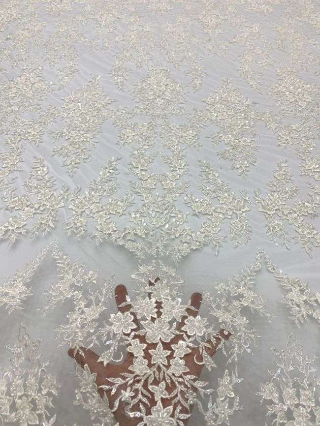 15 Yards Heavily Beaded Sequined Embroidered Off White Wedding Bridal Lace Fabric TDD326