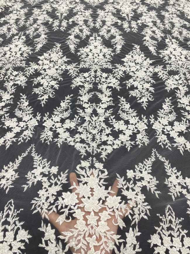 15 Yards Heavily Beaded Sequined Embroidered Off White Wedding Bridal Lace Fabric TDD326