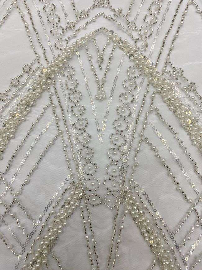 15 Yards Heavily Beaded Sequined Embroidered Off White Wedding Bridal Lace Fabric TDD317