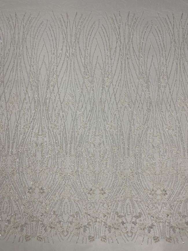15 Yards Heavily Beaded Sequined Embroidered Off White Wedding Bridal Lace Fabric TDD316