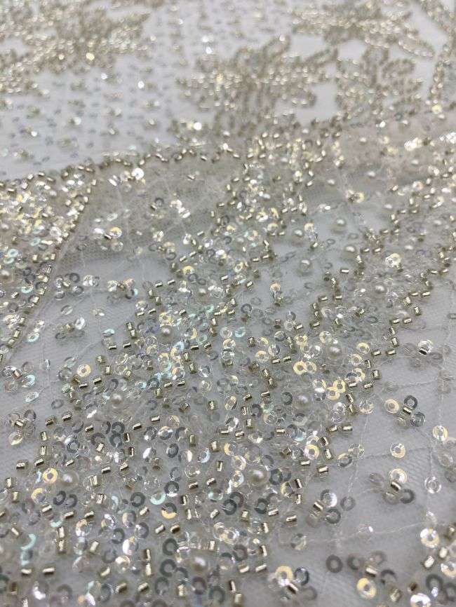 15 Yards Heavily Beaded Sequined Embroidered Off White Wedding Bridal Lace Fabric TDD321