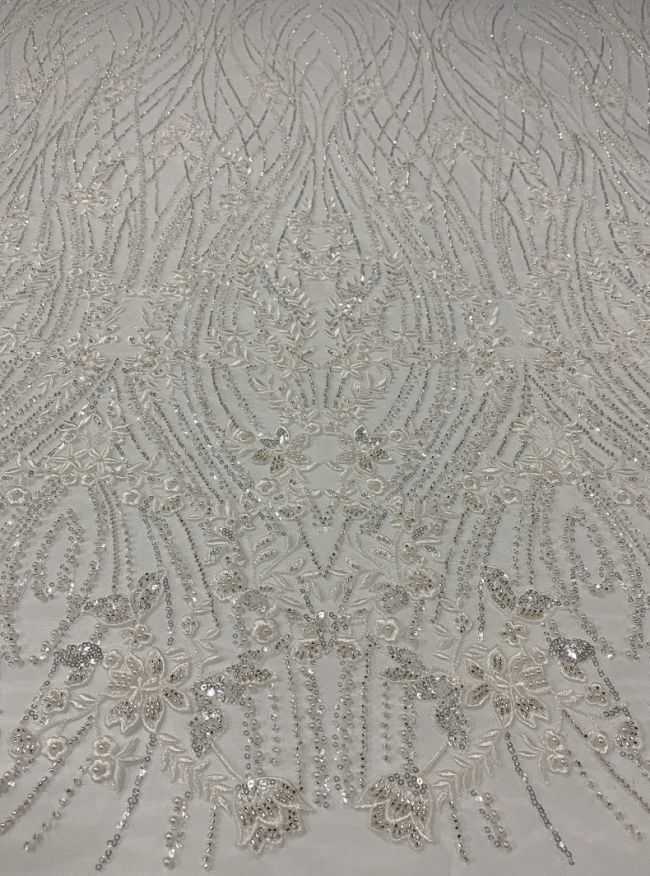 15 Yards Heavily Beaded Sequined Embroidered Off White Wedding Bridal Lace Fabric TDD316