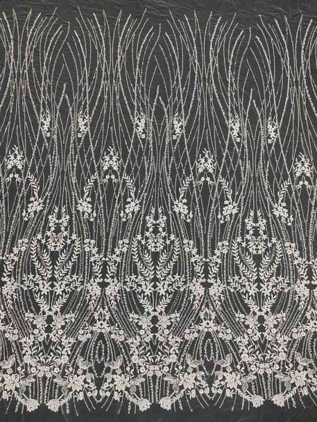 15 Yards Heavily Beaded Sequined Embroidered Off White Wedding Bridal Lace Fabric TDD316