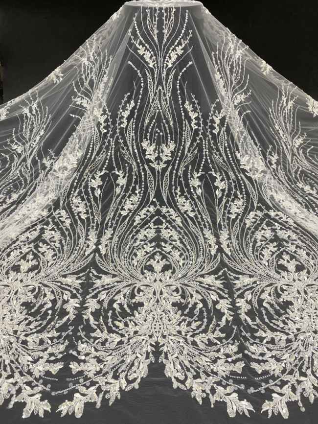 15 Yards Heavily Beaded Sequined Embroidered Off White Wedding Bridal Lace Fabric TDD324