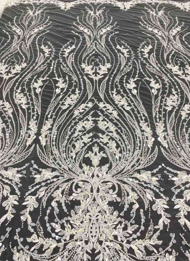 15 Yards Heavily Beaded Sequined Embroidered Off White Wedding Bridal Lace Fabric TDD324