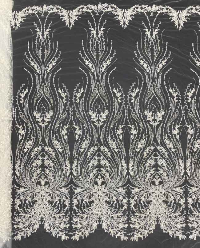 15 Yards Heavily Beaded Sequined Embroidered Off White Wedding Bridal Lace Fabric TDD324