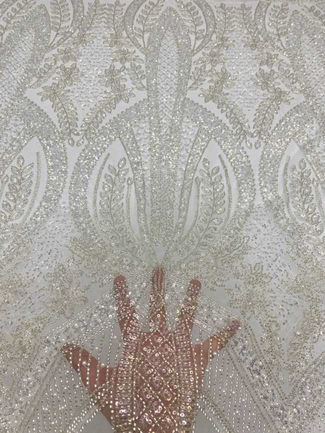 15 Yards Heavily Beaded Sequined Embroidered Off White Wedding Bridal Lace Fabric TDD321