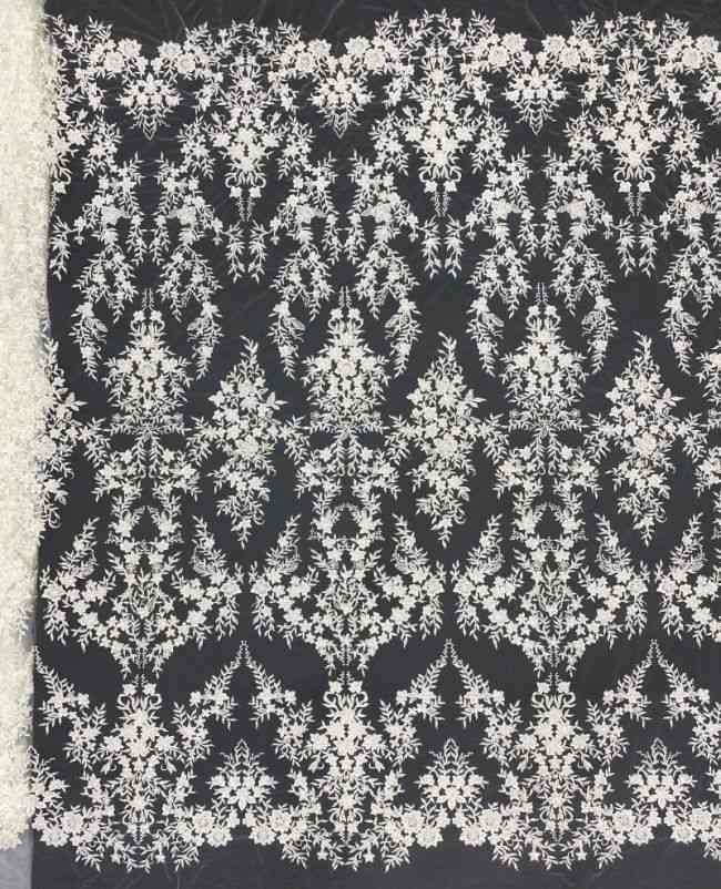 15 Yards Heavily Beaded Sequined Embroidered Off White Wedding Bridal Lace Fabric TDD326