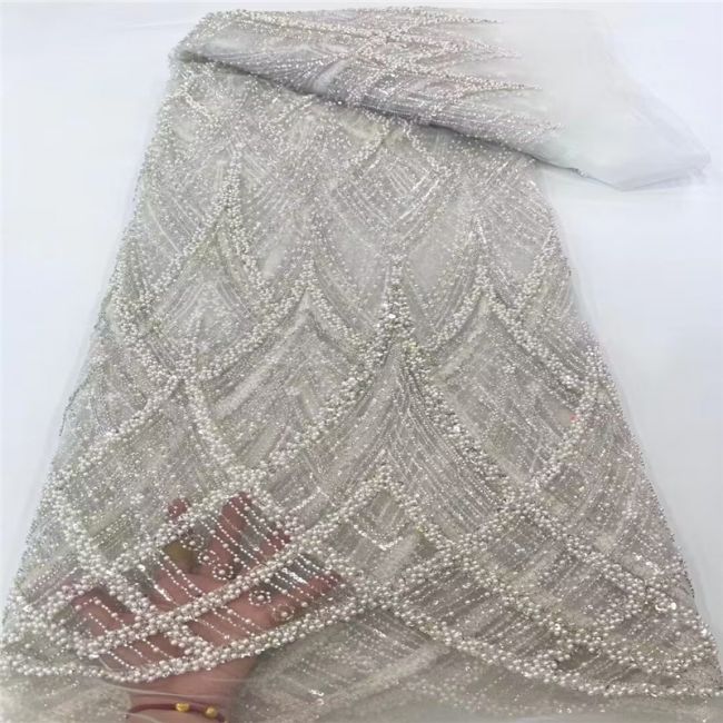 15 Yards Heavily Beaded Sequined Embroidered Off White Wedding Bridal Lace Fabric TDD317