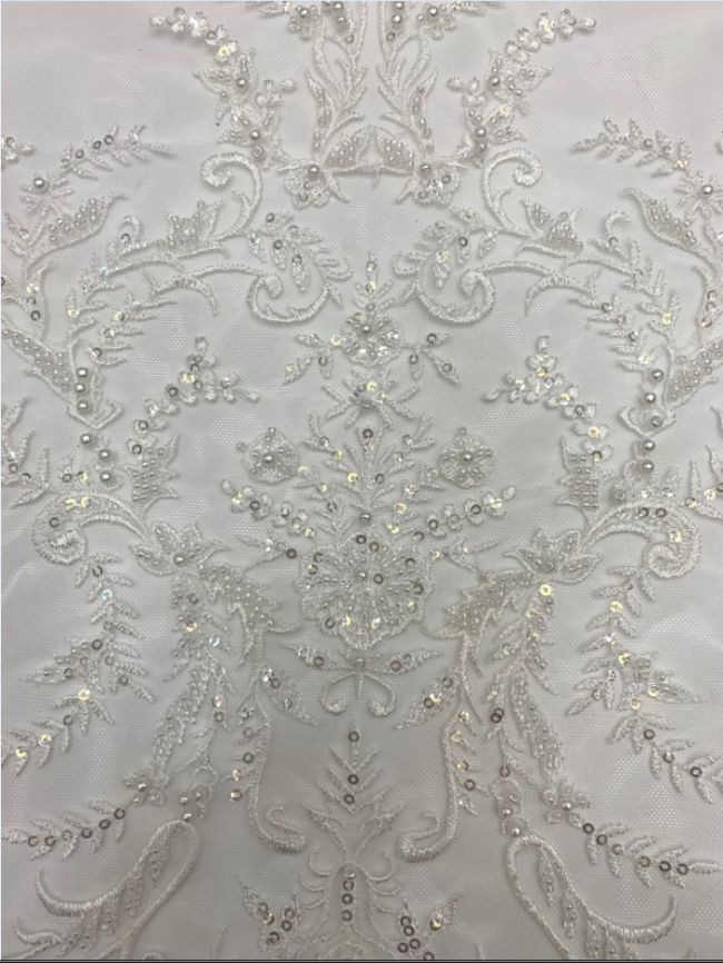 156 Yards Heavily Beaded Sequined Embroidered Off White Wedding Bridal Lace Fabric TDD336