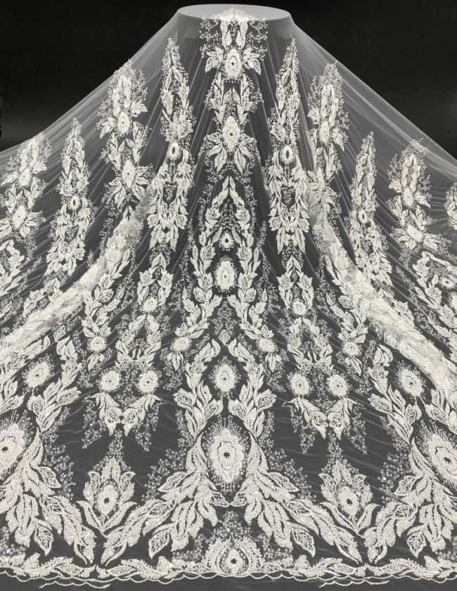 156 Yards Heavily Beaded Sequined Embroidered Off White Wedding Bridal Lace Fabric TDD351