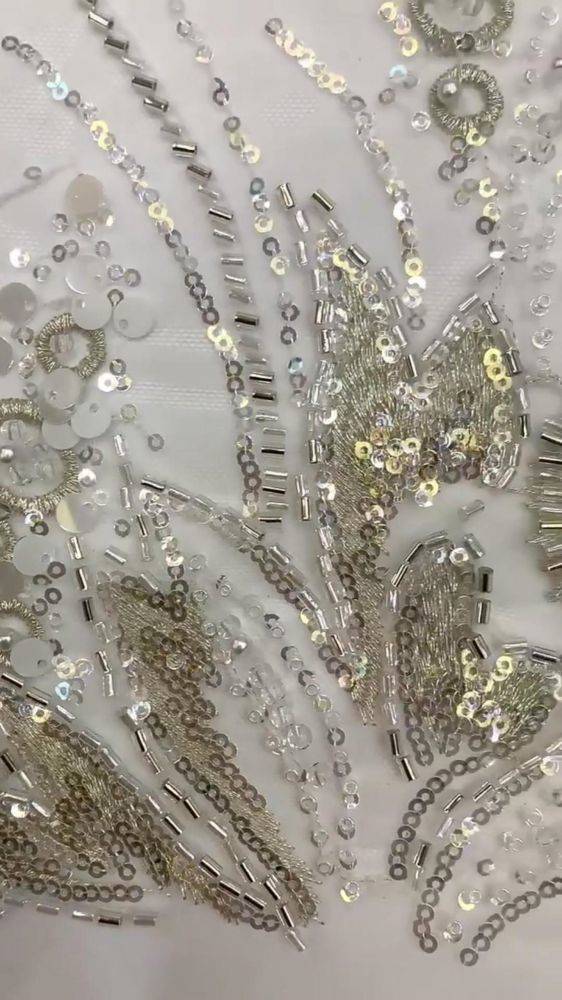 156 Yards Heavily Beaded Sequined Embroidered Off White Wedding Bridal Lace Fabric TDD337