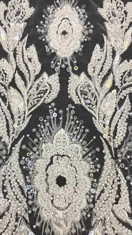 156 Yards Heavily Beaded Sequined Embroidered Off White Wedding Bridal Lace Fabric TDD351