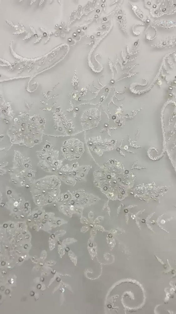 156 Yards Heavily Beaded Sequined Embroidered Off White Wedding Bridal Lace Fabric TDD336