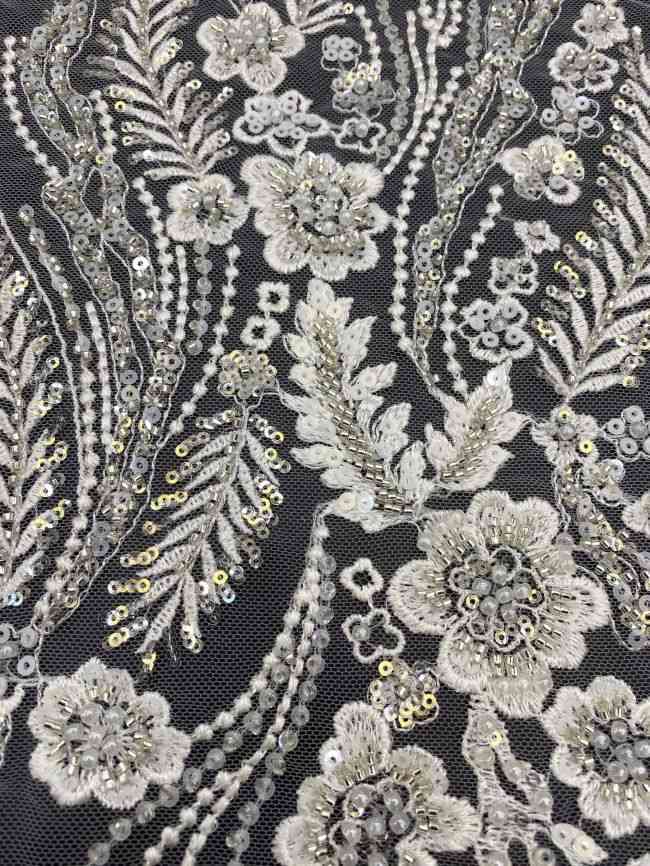156 Yards Heavily Beaded Sequined Embroidered Off White Wedding Bridal Lace Fabric TDD349
