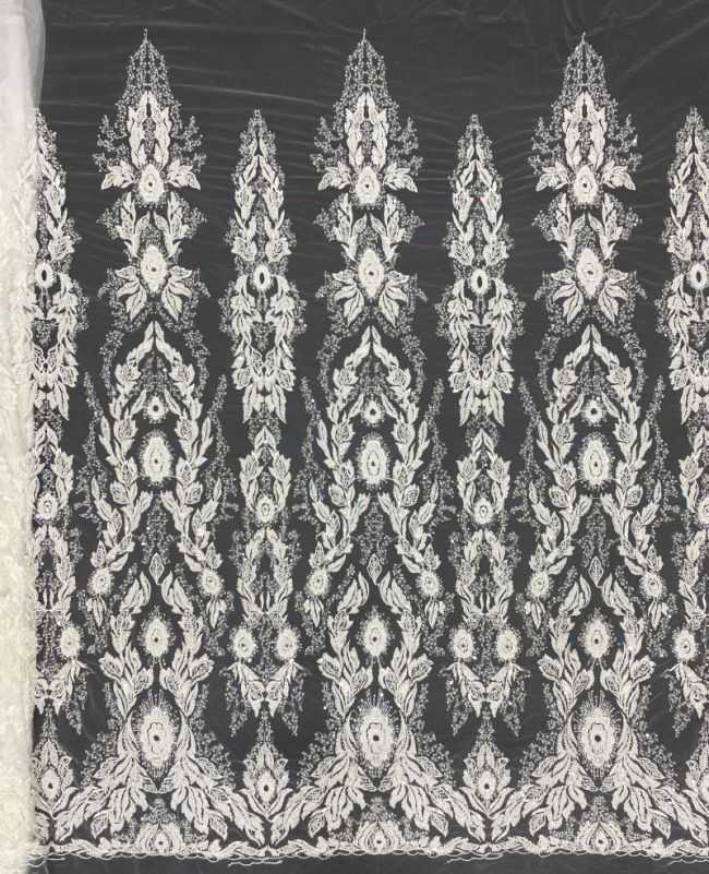 156 Yards Heavily Beaded Sequined Embroidered Off White Wedding Bridal Lace Fabric TDD351