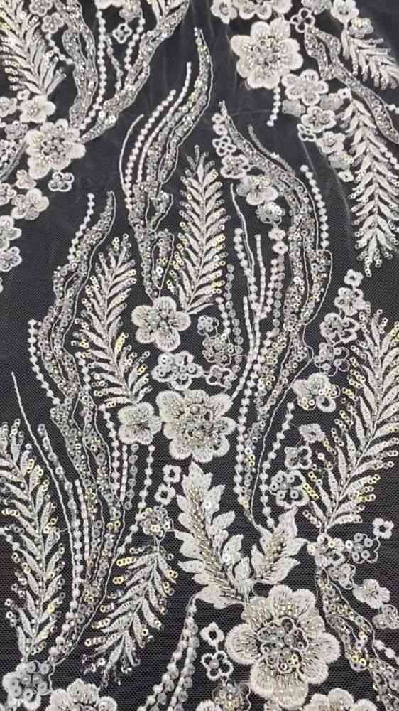 156 Yards Heavily Beaded Sequined Embroidered Off White Wedding Bridal Lace Fabric TDD349