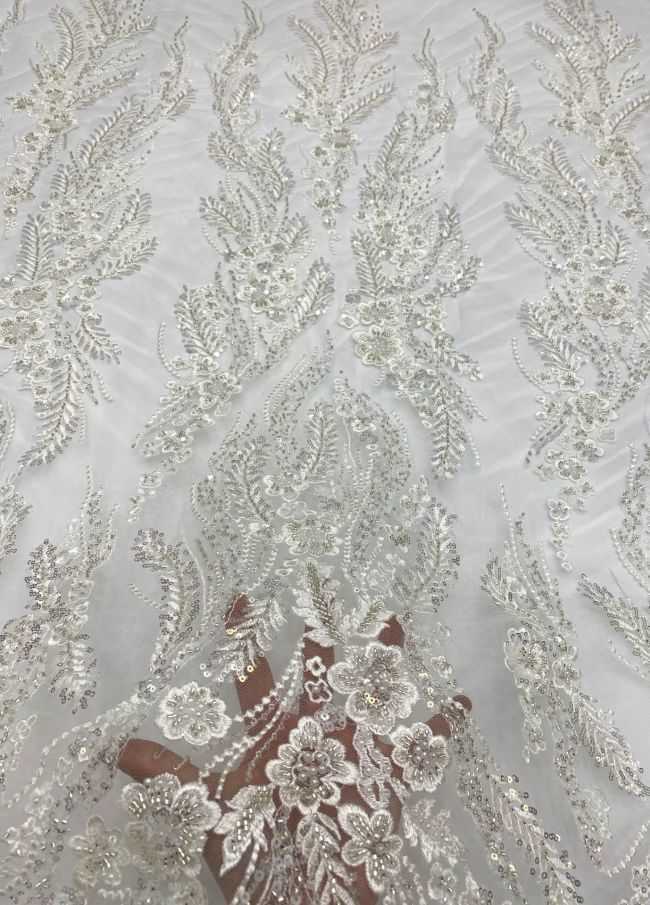 156 Yards Heavily Beaded Sequined Embroidered Off White Wedding Bridal Lace Fabric TDD349
