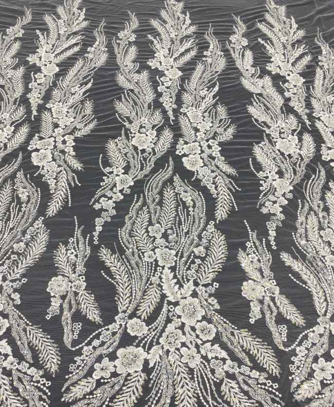 156 Yards Heavily Beaded Sequined Embroidered Off White Wedding Bridal Lace Fabric TDD349