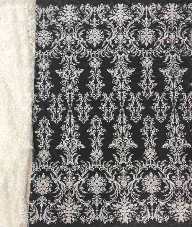 156 Yards Heavily Beaded Sequined Embroidered Off White Wedding Bridal Lace Fabric TDD336