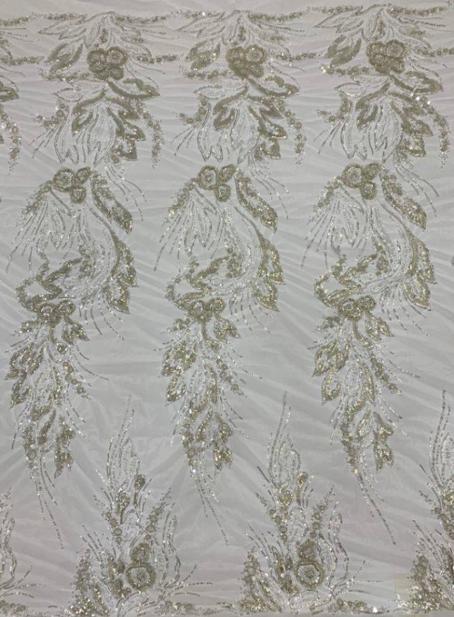 156 Yards Heavily Beaded Sequined Embroidered Off White Wedding Bridal Lace Fabric TDD337