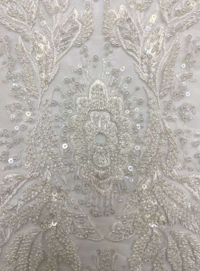 156 Yards Heavily Beaded Sequined Embroidered Off White Wedding Bridal Lace Fabric TDD351