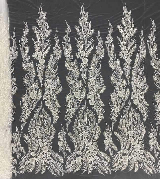 156 Yards Heavily Beaded Sequined Embroidered Off White Wedding Bridal Lace Fabric TDD349