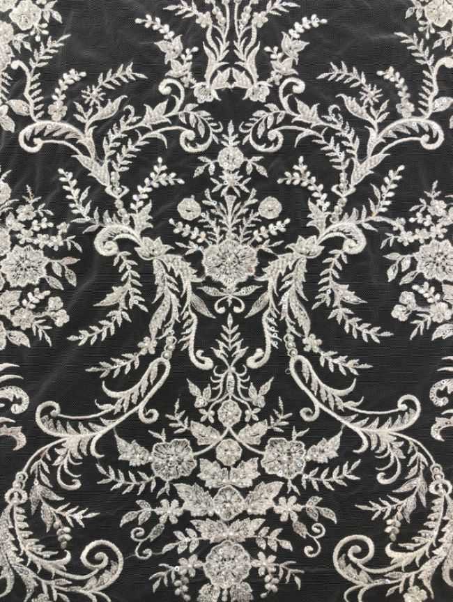 156 Yards Heavily Beaded Sequined Embroidered Off White Wedding Bridal Lace Fabric TDD336