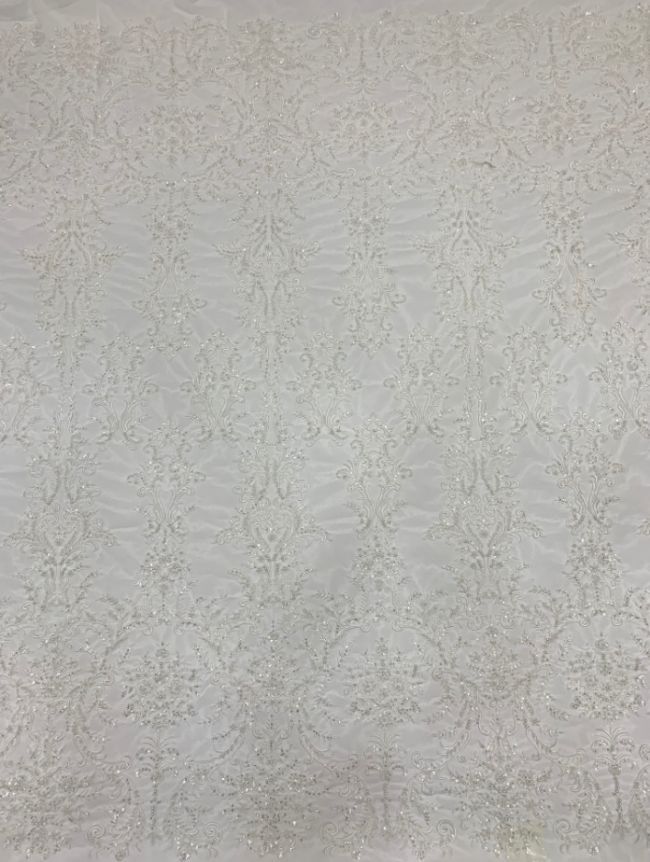 156 Yards Heavily Beaded Sequined Embroidered Off White Wedding Bridal Lace Fabric TDD336