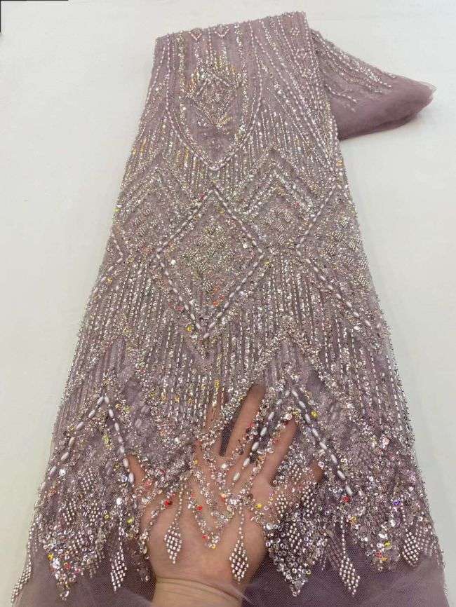 5 Yards Colored Tulle Sequined Beaded Faux Pearls Embroidered Lace Fabric JJ003