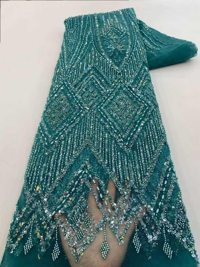 5 Yards Colored Tulle Sequined Beaded Faux Pearls Embroidered Lace Fabric JJ003
