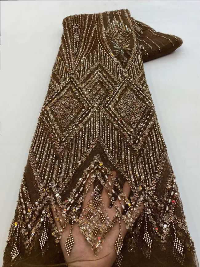 5 Yards Colored Tulle Sequined Beaded Faux Pearls Embroidered Lace Fabric JJ003