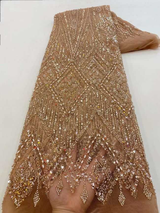 5 Yards Colored Tulle Sequined Beaded Faux Pearls Embroidered Lace Fabric JJ003