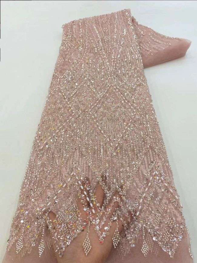 5 Yards Colored Tulle Sequined Beaded Faux Pearls Embroidered Lace Fabric JJ003