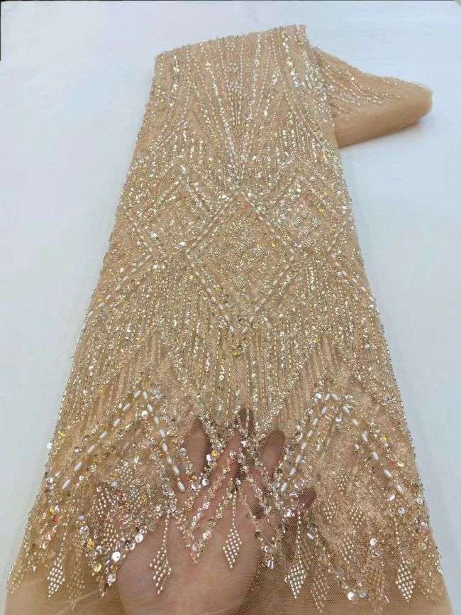 5 Yards Colored Tulle Sequined Beaded Faux Pearls Embroidered Lace Fabric JJ003