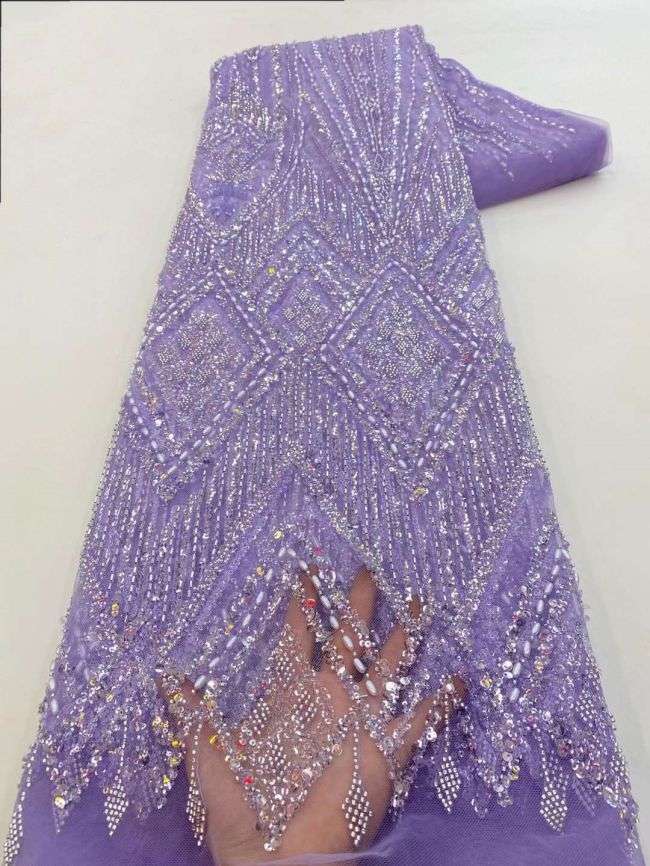 5 Yards Colored Tulle Sequined Beaded Faux Pearls Embroidered Lace Fabric JJ003