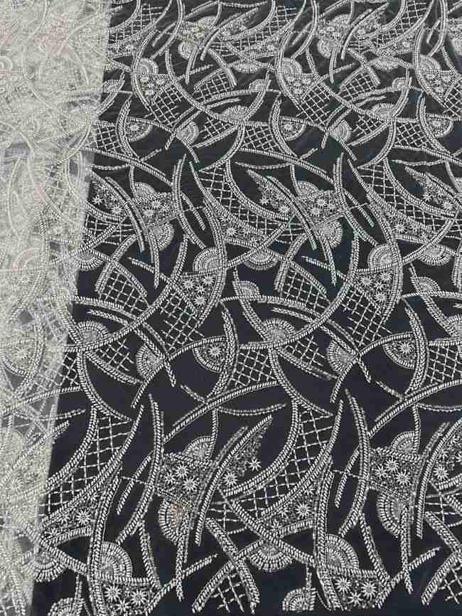 5 Yards Colored Tulle Sequined Faux Pearls Beaded Embroidered Lace Fabric JJ025