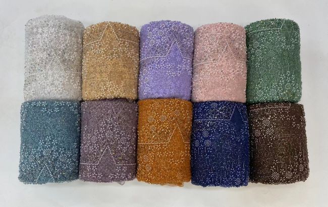 5 Yards Colored Tulle Sequined Beaded Embroidered Lace Fabric JJ010