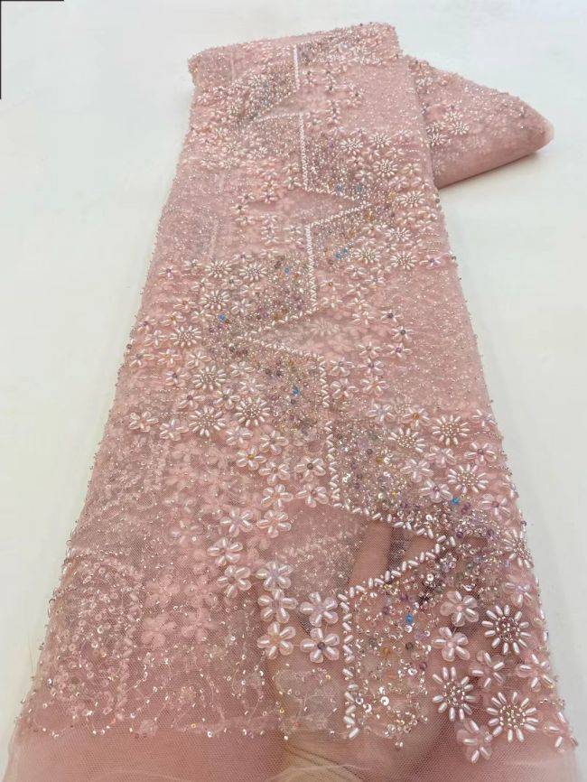 5 Yards Colored Tulle Sequined Beaded Embroidered Lace Fabric JJ010