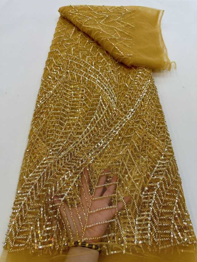 5 Yards Colored Tulle Sequined Faux Pearls Beaded Embroidered Lace Fabric JJ026