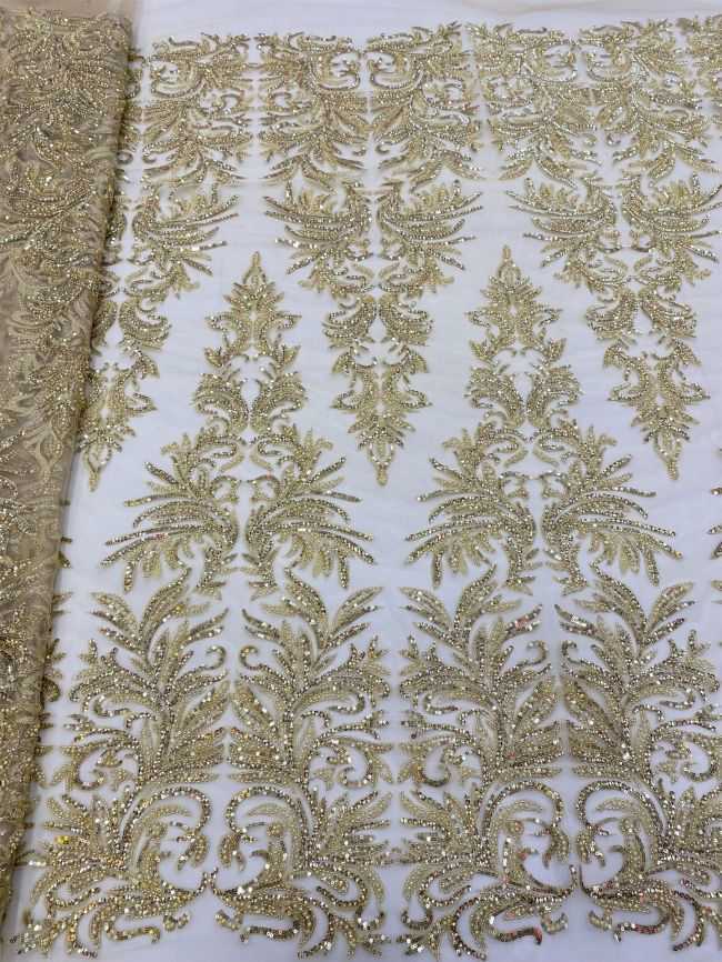 5 Yards Colored Tulle Sequined Faux Pearls Beaded Embroidered Lace Fabric JJ027